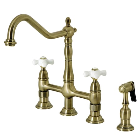 Kingston Brass KS1273PXBS Heritage Bridge Kitchen Faucet W/Brass Sprayer, Brass KS1273PXBS